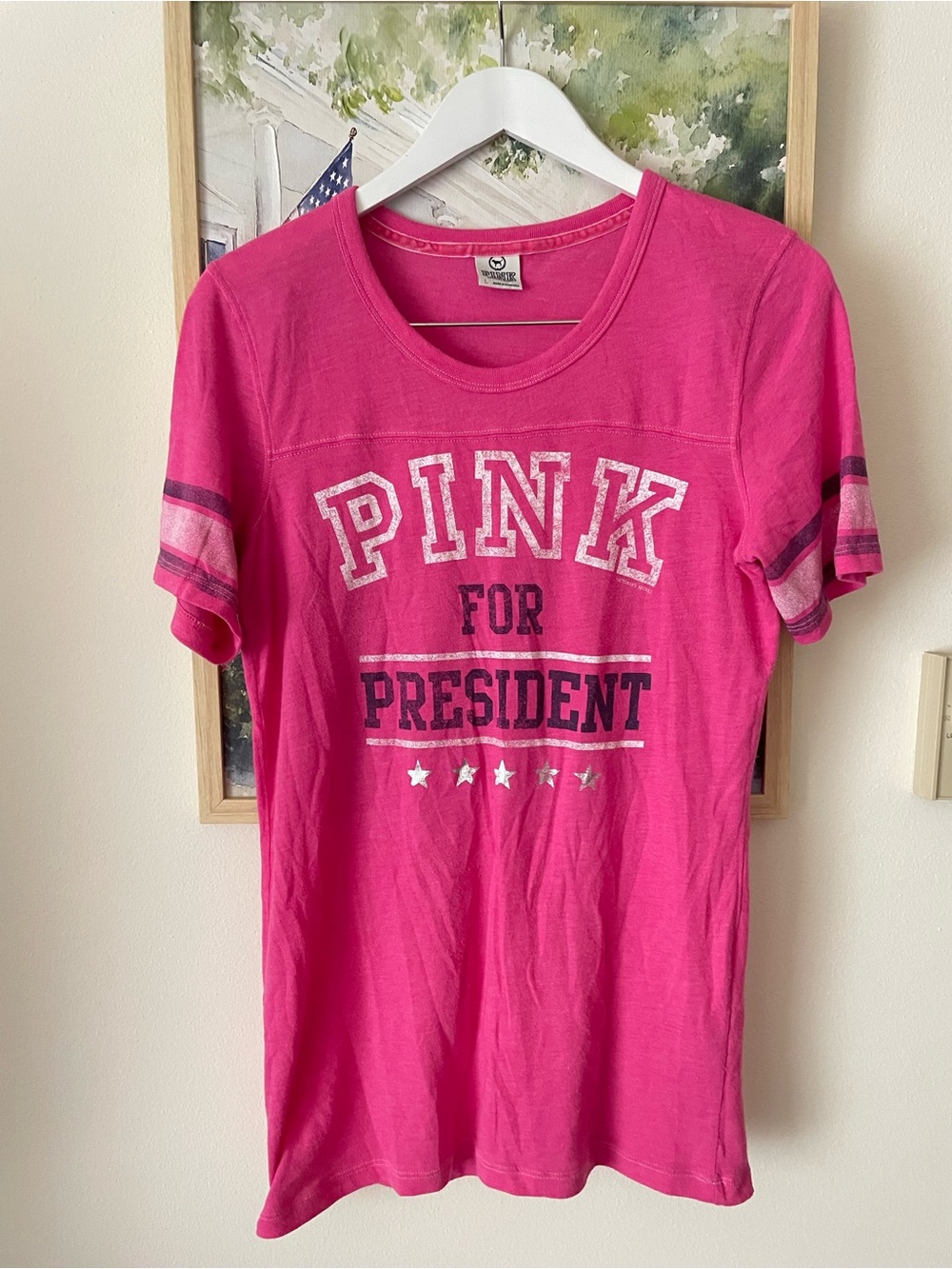 PINK For President Victoria’s Secret Vintage Y2K Varsity Tee Size Large T-Shirt